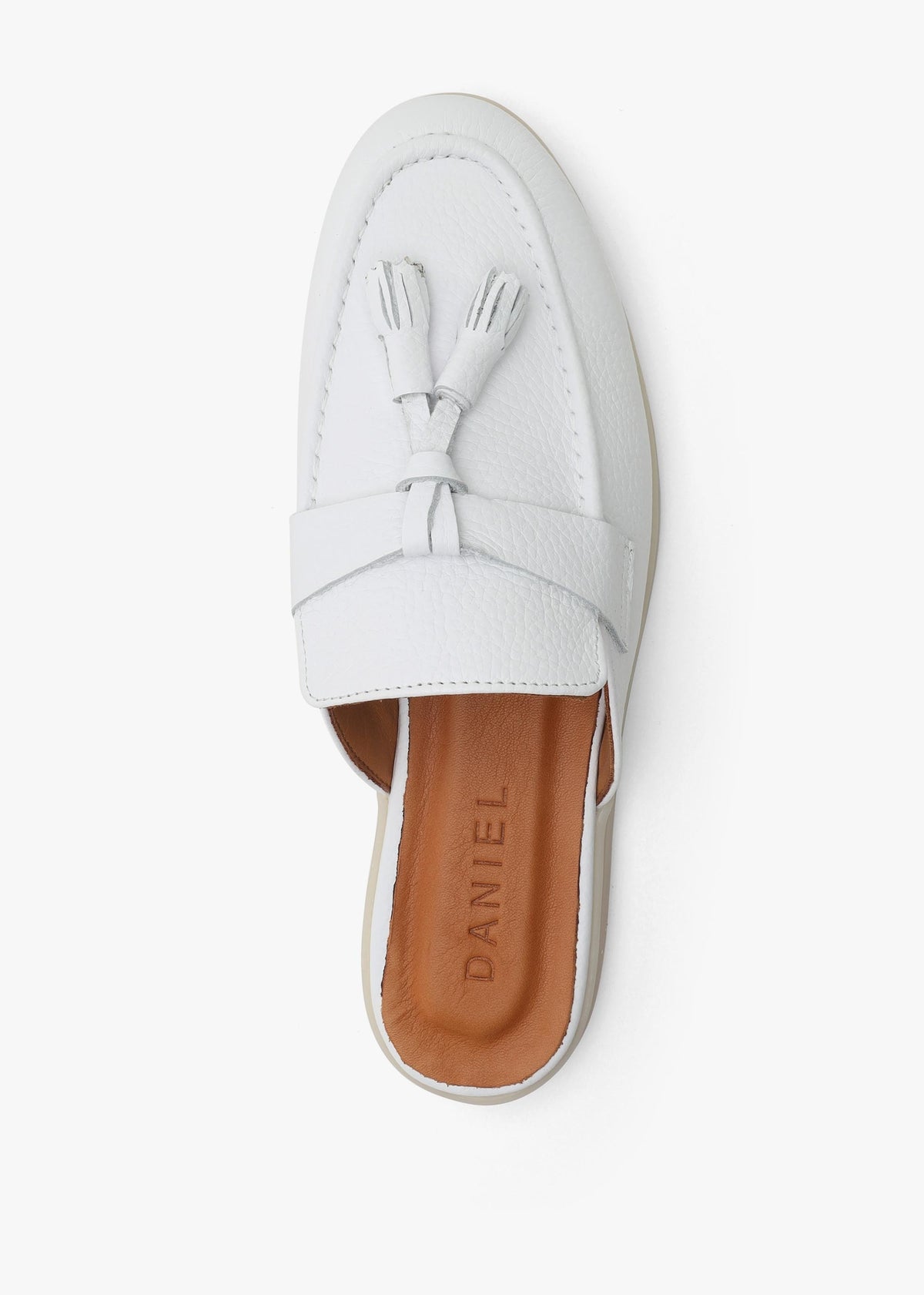 Siani White Leather Loafer Mules