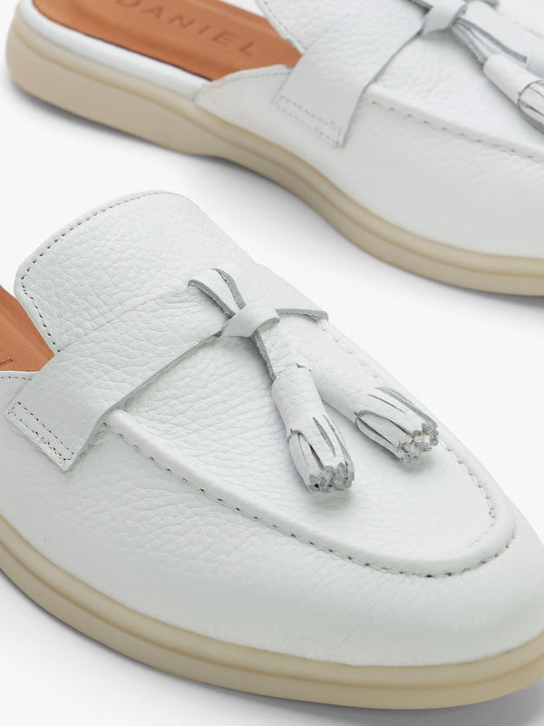 Siani White Leather Loafer Mules