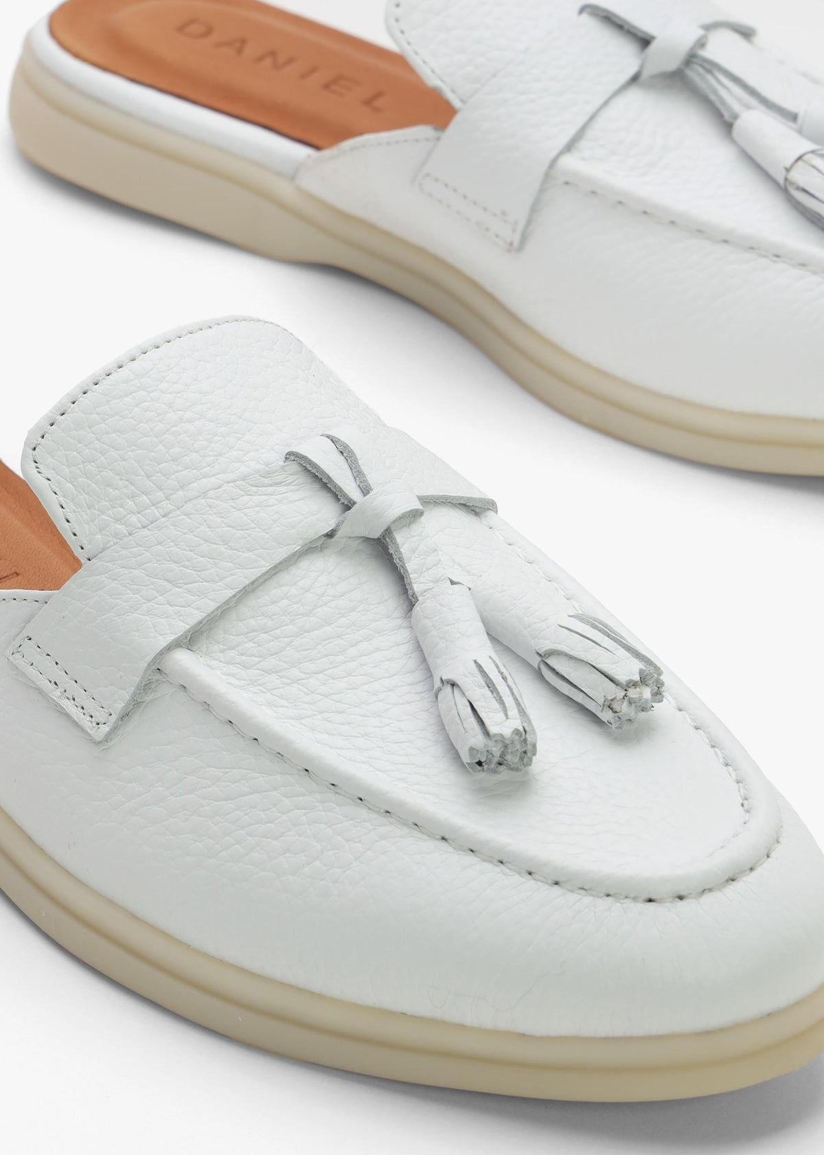 Siani White Leather Loafer Mules