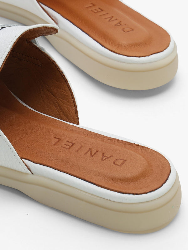 Siani White Leather Loafer Mules