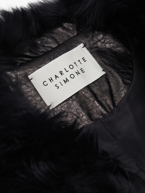 Pamela Black Shearling Trim Longline Coat