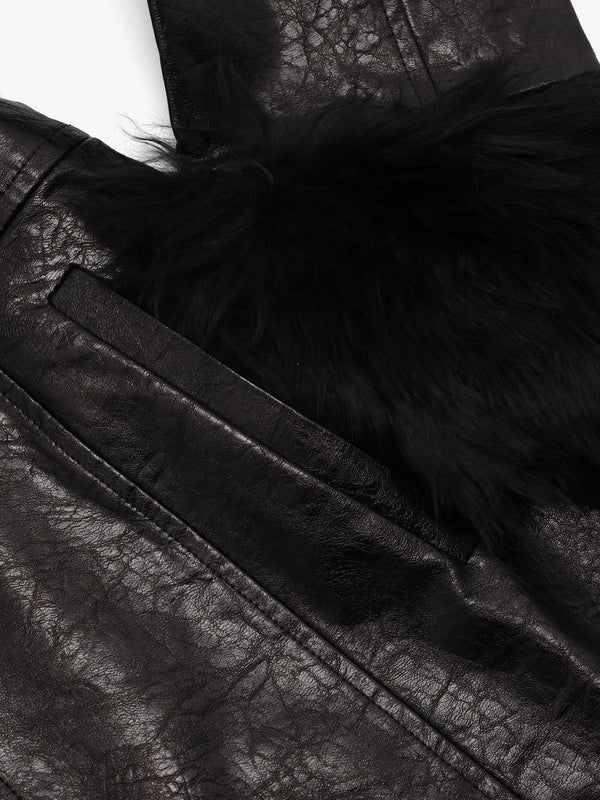 Pamela Black Shearling Trim Longline Coat
