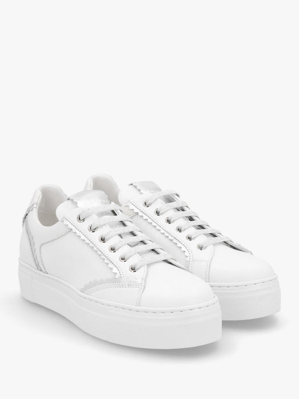 Jaggy White Leather Flatform Trainers