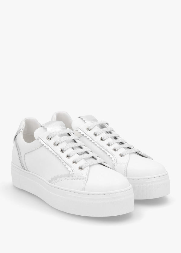 Jaggy White Leather Flatform Trainers