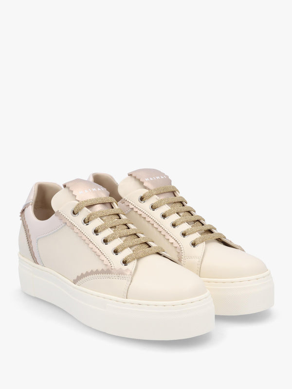 Jaggy Cream Leather Flatform Trainers