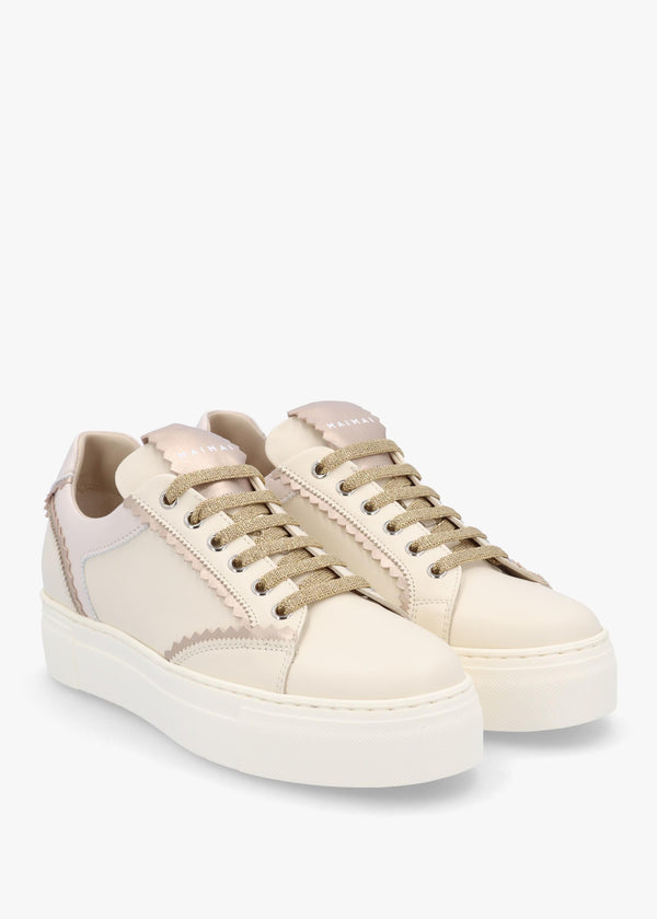 Jaggy Cream Leather Flatform Trainers