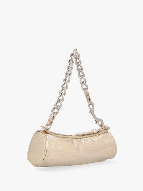 Cindy Cylinder Gold Metallic Crinkle Shoulder Bag