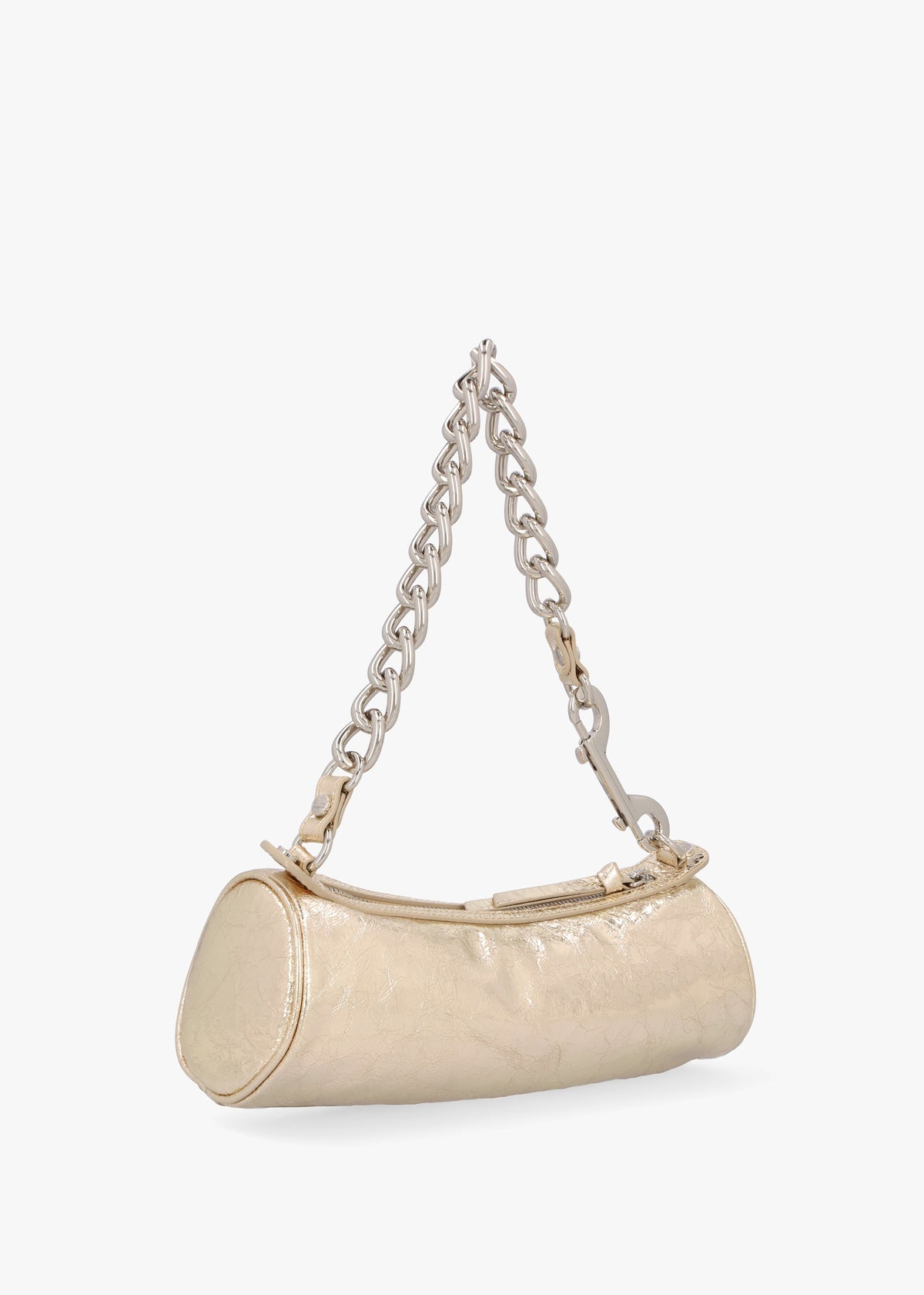 Cindy Cylinder Gold Metallic Crinkle Shoulder Bag