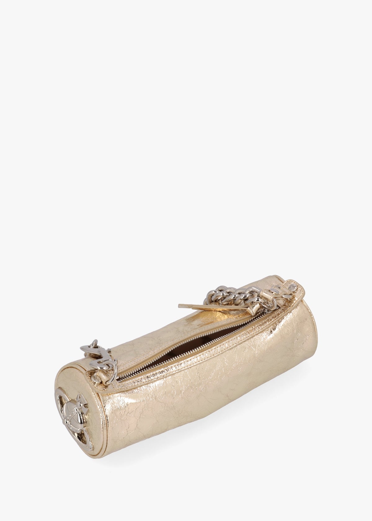 Cindy Cylinder Gold Metallic Crinkle Shoulder Bag