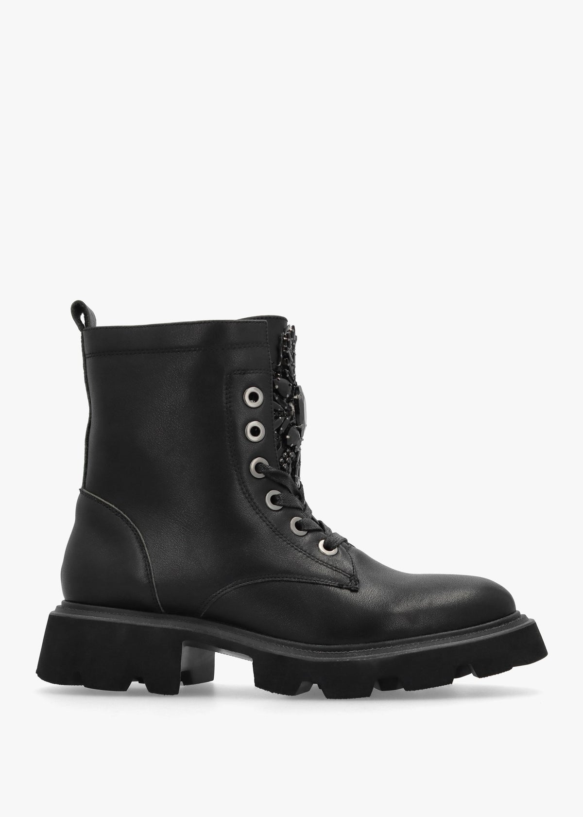 Amari Black Leather Embellished Ankle Boots