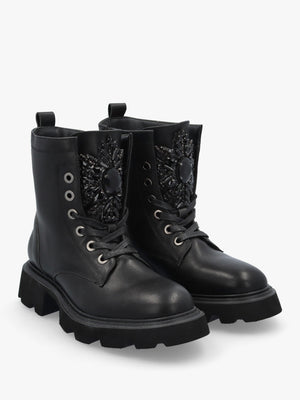 Amari Black Leather Embellished Ankle Boots