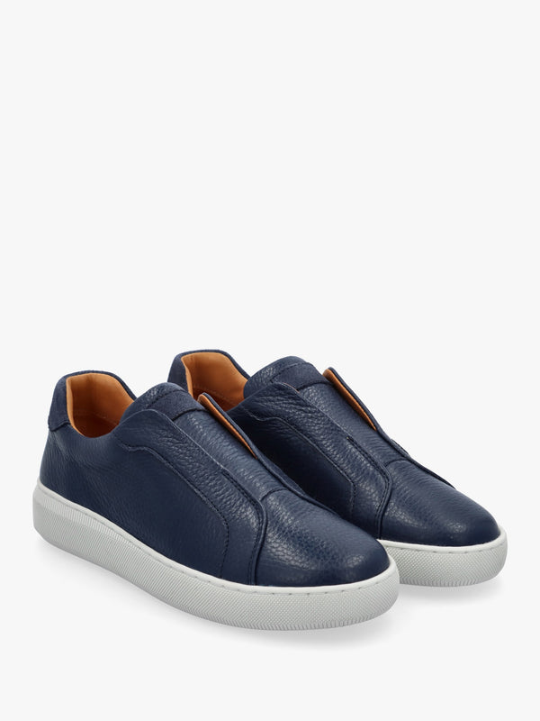 Viola Navy Tumbled Leather Low Profile Trainers
