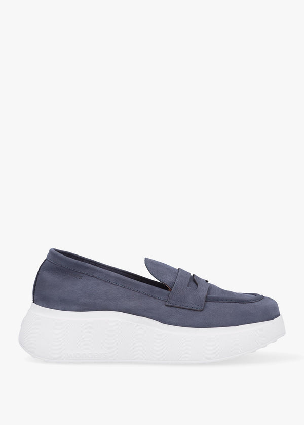 Estela Blue Nubuck Leather Chunky Loafers