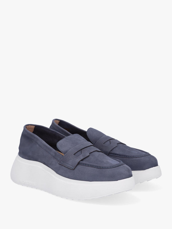 Estela Blue Nubuck Leather Chunky Loafers