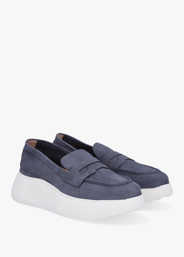 Estela Blue Nubuck Leather Chunky Loafers