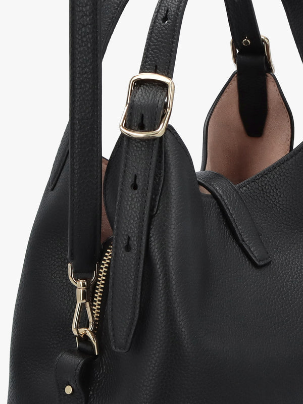 Deco Black Leather Cross-Body Tote Bag