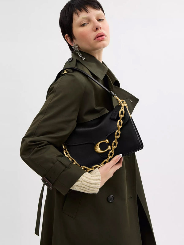 Chain Tabby Black Leather Shoulder Bag