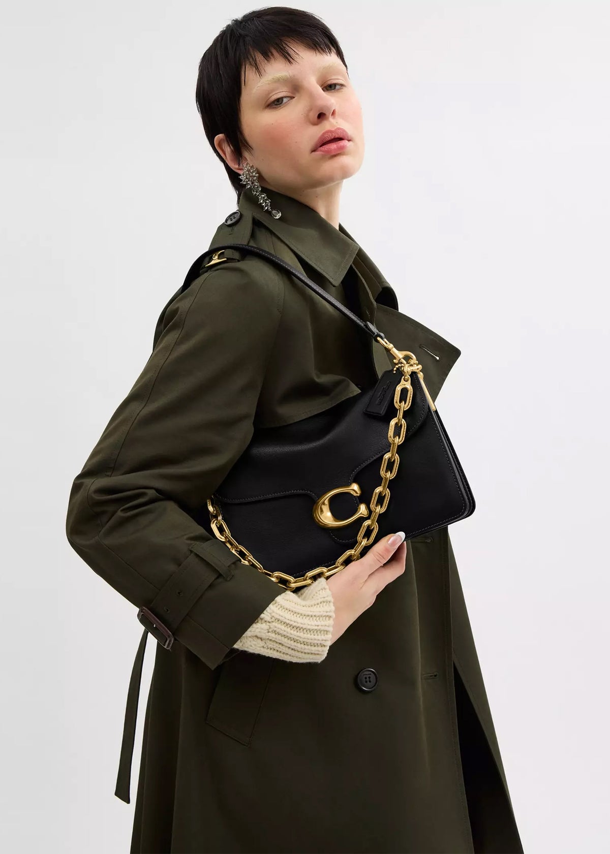 Chain Tabby Black Leather Shoulder Bag