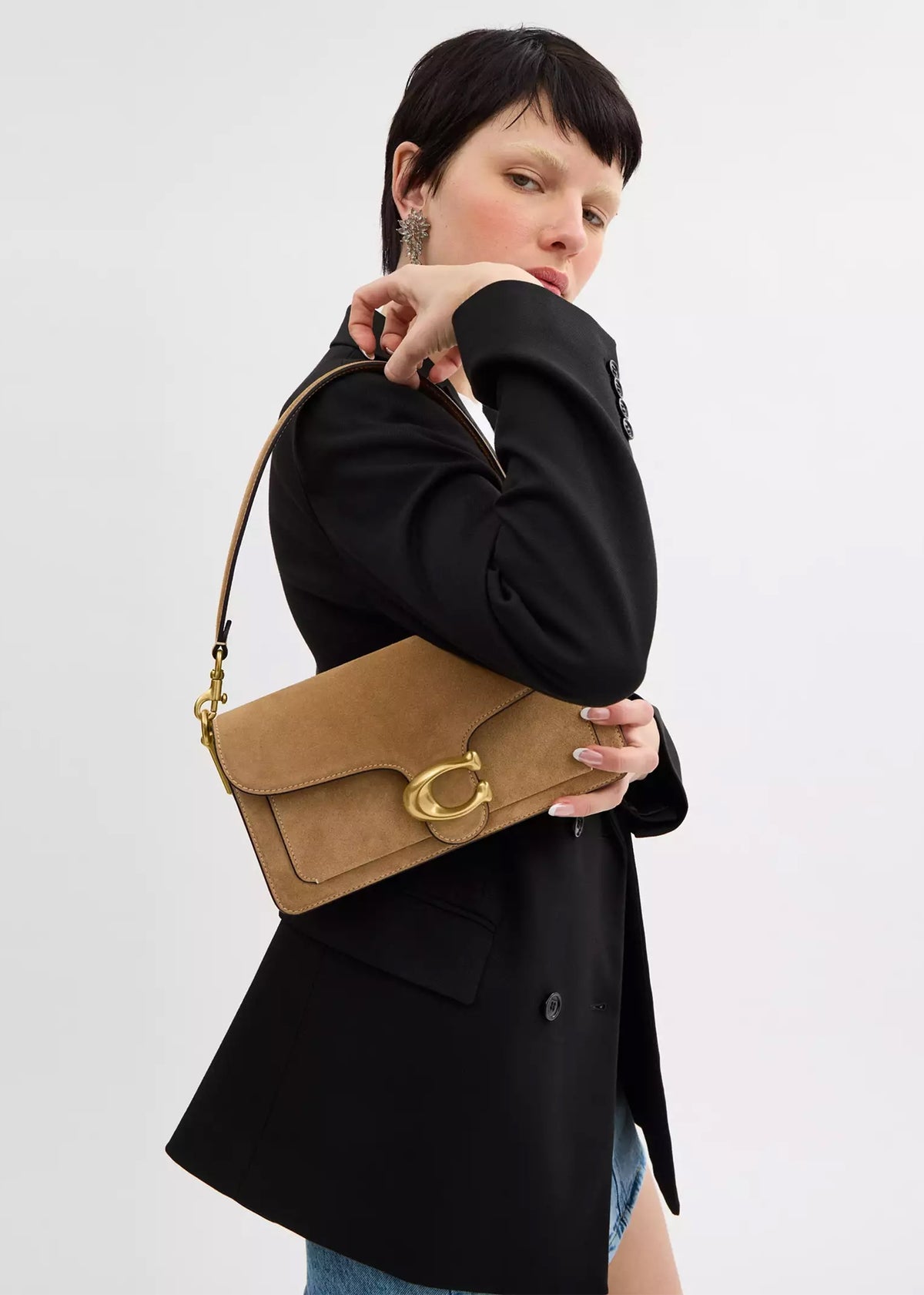 Tabby 26 Sand Suede Shoulder Bag