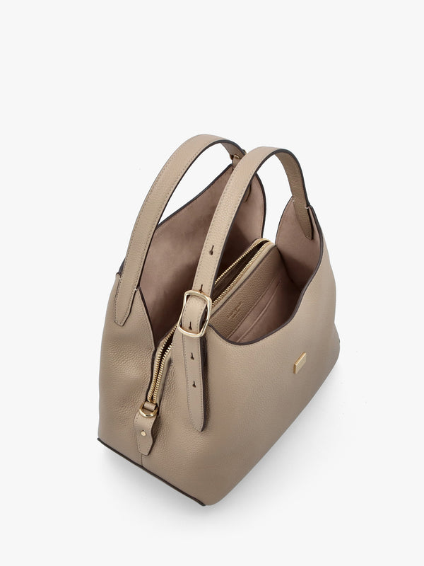 Deco Timeless Taupe Leather Cross-Body Tote Bag