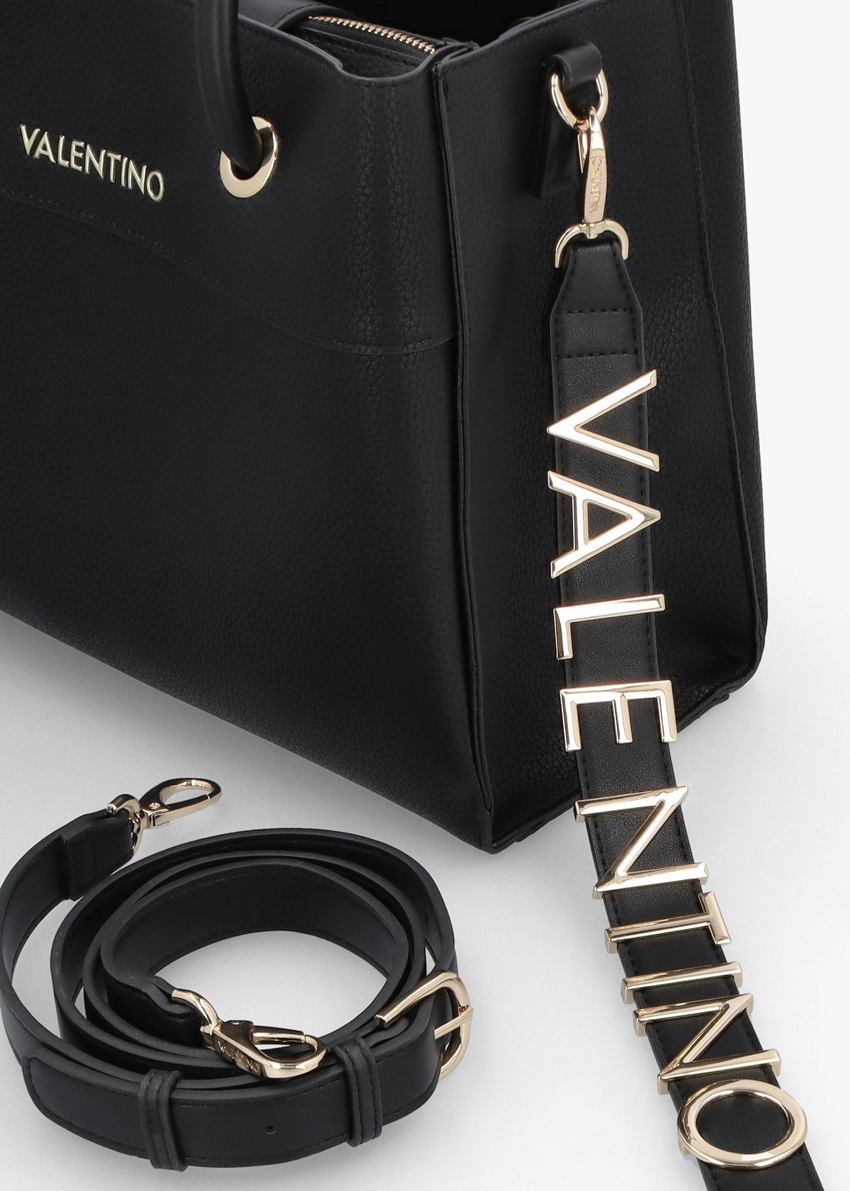 Alexia Black Logo Strap Tote Bag