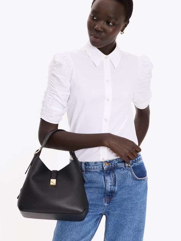 Deco Black Leather Cross-Body Tote Bag