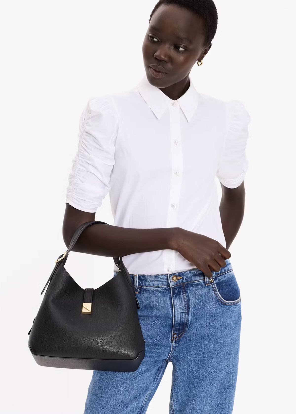 Deco Black Leather Cross-Body Tote Bag