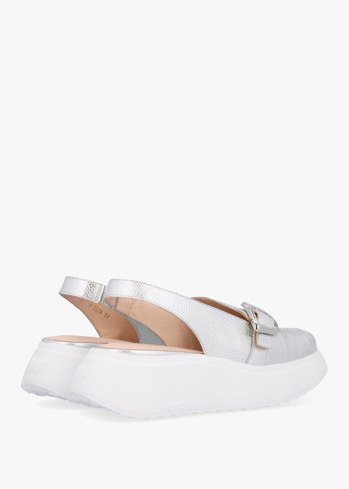 Acalia Silver Leather Chunky Low Wedge Sling Backs