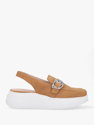 Acalia Tan Suede Chunky Low Wedge Sling Backs