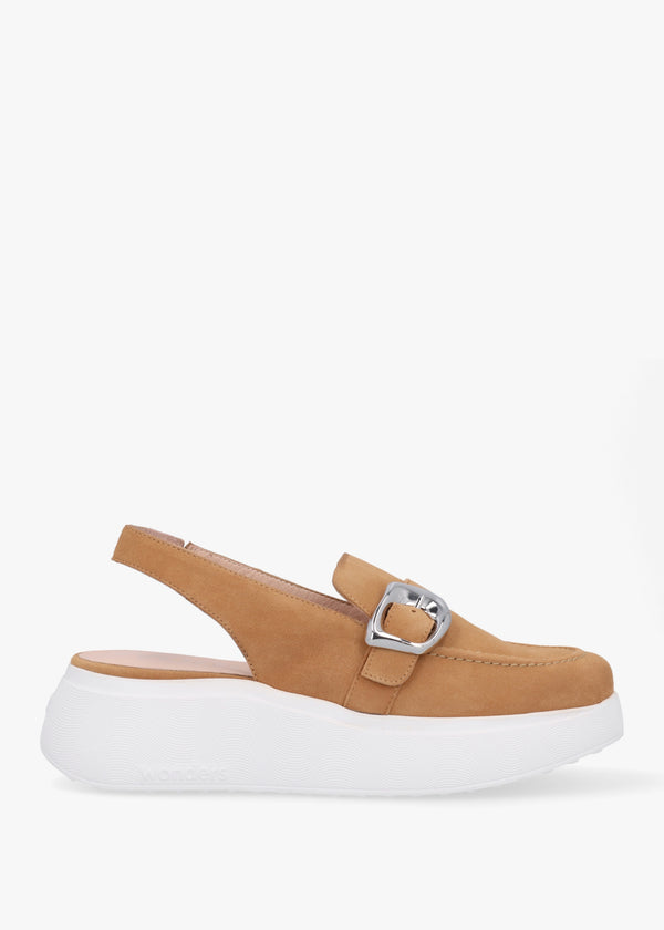 Acalia Tan Suede Chunky Low Wedge Sling Backs