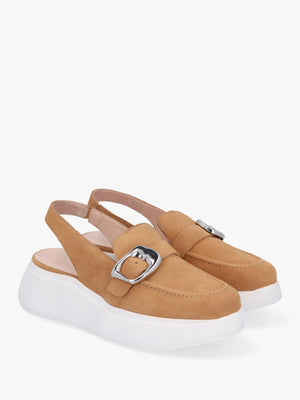 Acalia Tan Suede Chunky Low Wedge Sling Backs