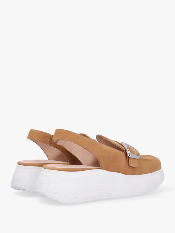 Acalia Tan Suede Chunky Low Wedge Sling Backs
