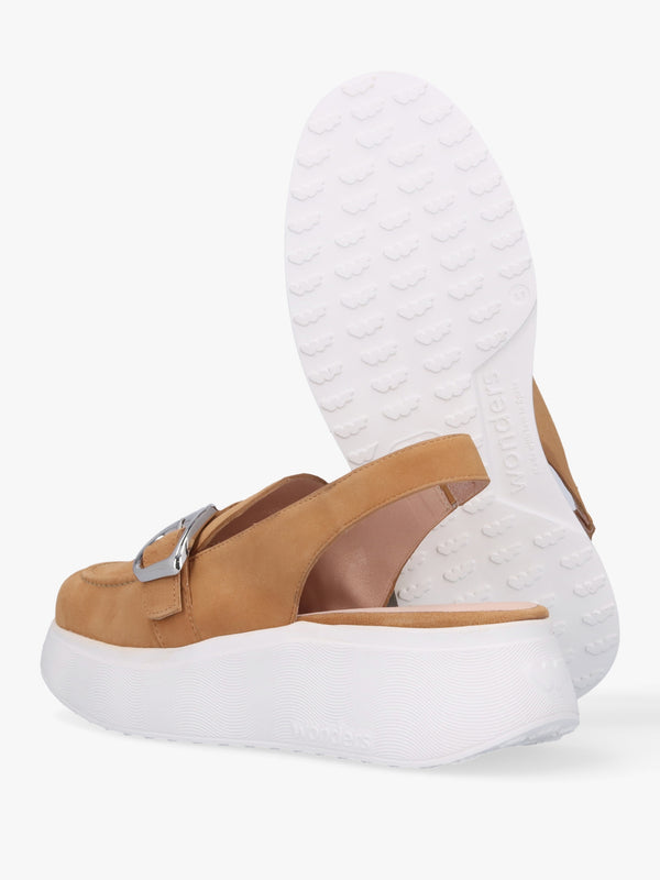Acalia Tan Suede Chunky Low Wedge Sling Backs
