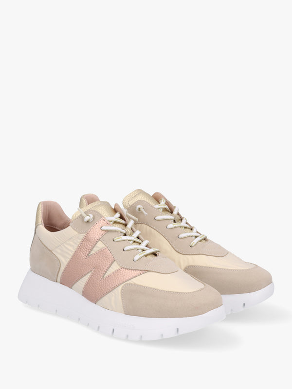 Oslo Beige Metallic Suede & Nylon Trainers
