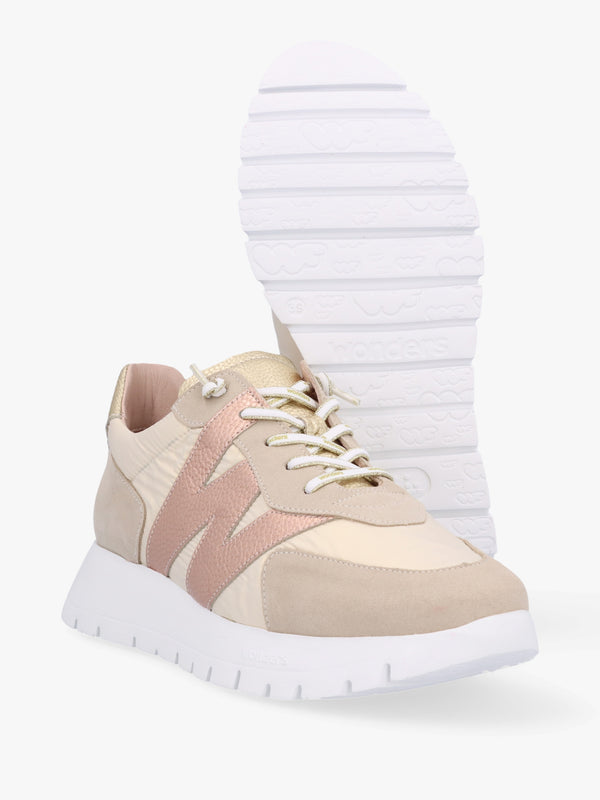 Oslo Beige Metallic Suede & Nylon Trainers