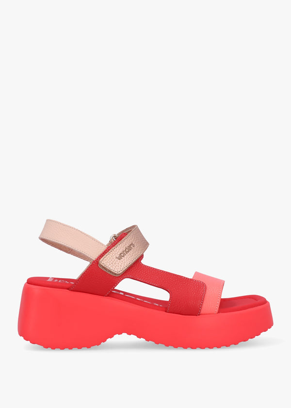 Telva Red Multi Leather Chunky Sandals