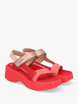 Telva Red Multi Leather Chunky Sandals