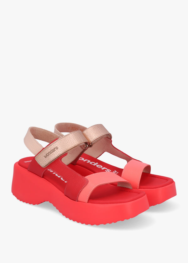 Telva Red Multi Leather Chunky Sandals