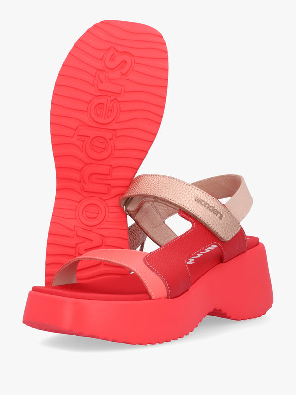 Telva Red Multi Leather Chunky Sandals