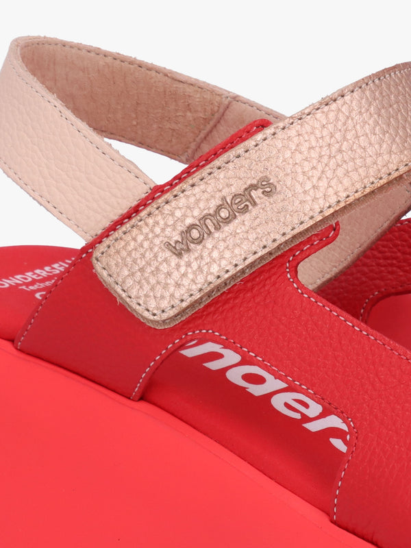 Telva Red Multi Leather Chunky Sandals