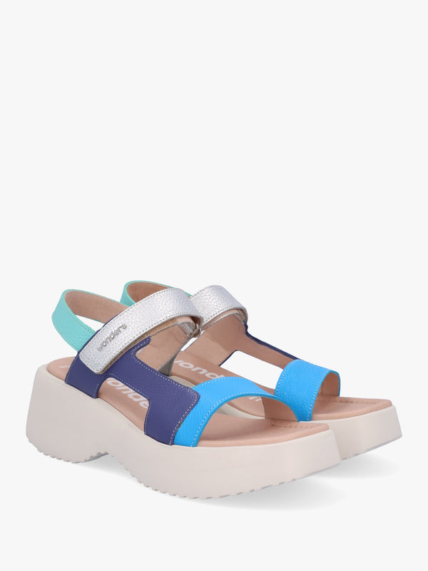 Telva Blue Multi Leather Chunky Sandals