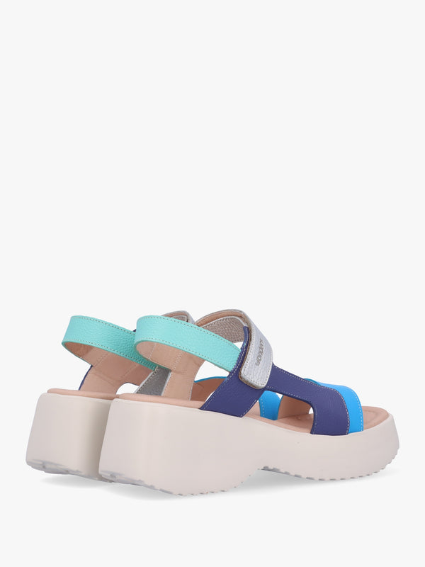 Telva Blue Multi Leather Chunky Sandals