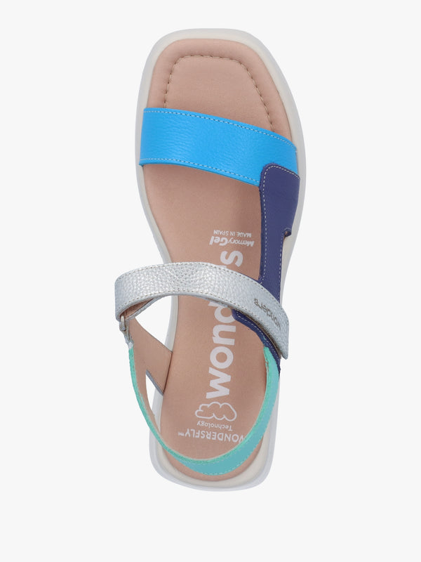 Telva Blue Multi Leather Chunky Sandals