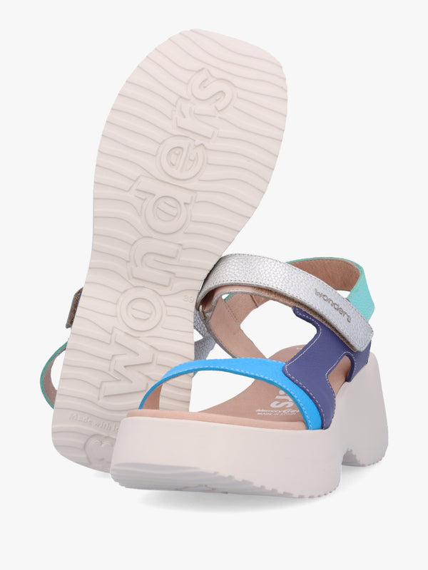 Telva Blue Multi Leather Chunky Sandals