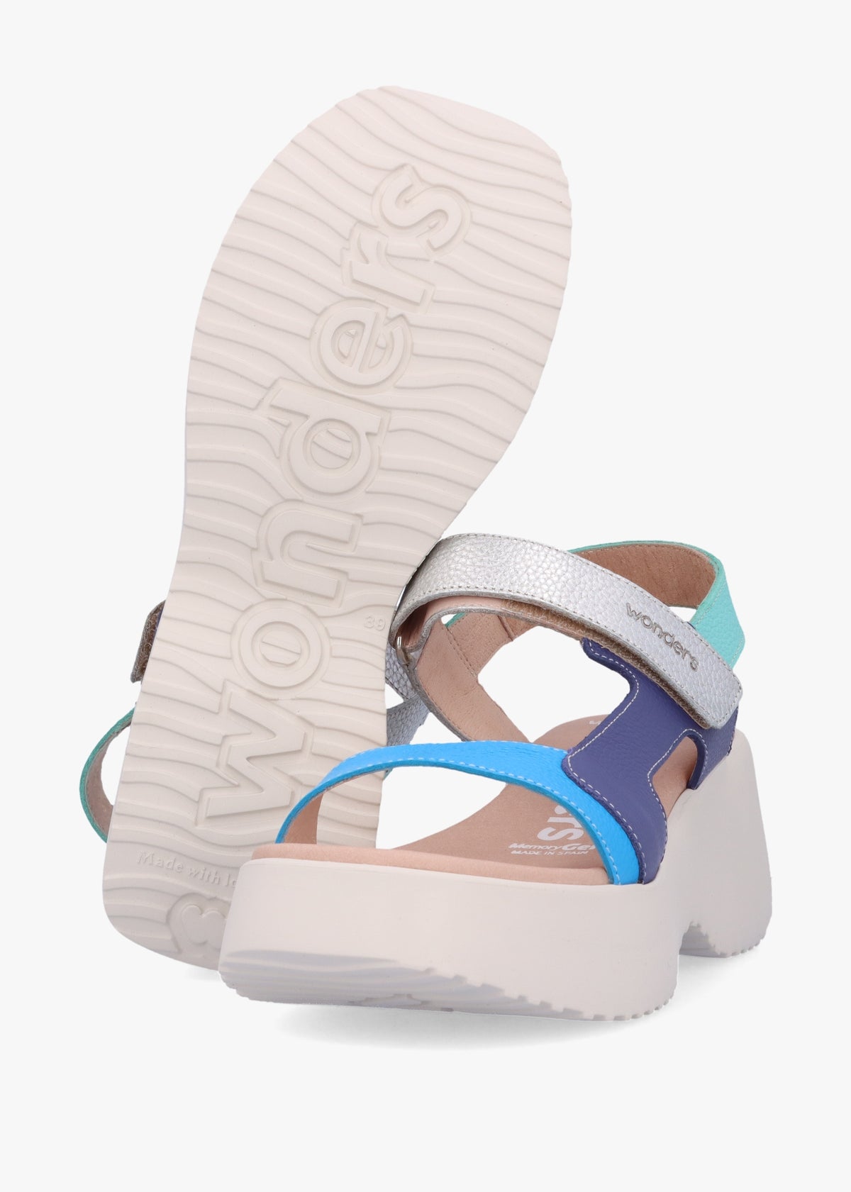 Telva Blue Multi Leather Chunky Sandals