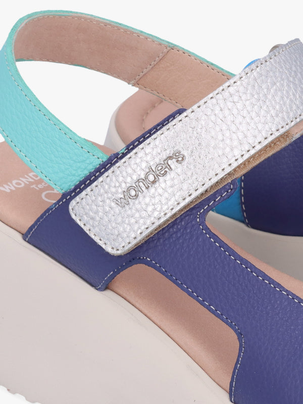 Telva Blue Multi Leather Chunky Sandals