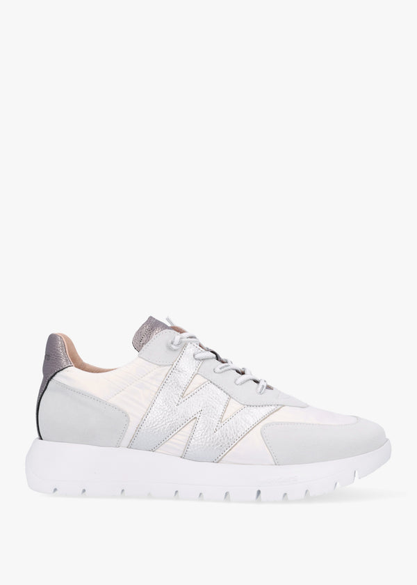 Oslo White Metallic Suede & Nylon Trainers