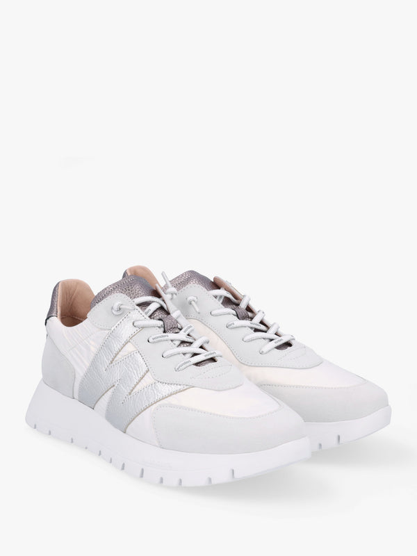 Oslo White Metallic Suede & Nylon Trainers