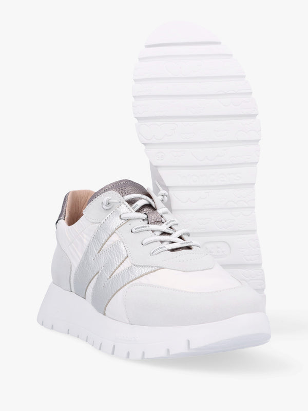 Oslo White Metallic Suede & Nylon Trainers