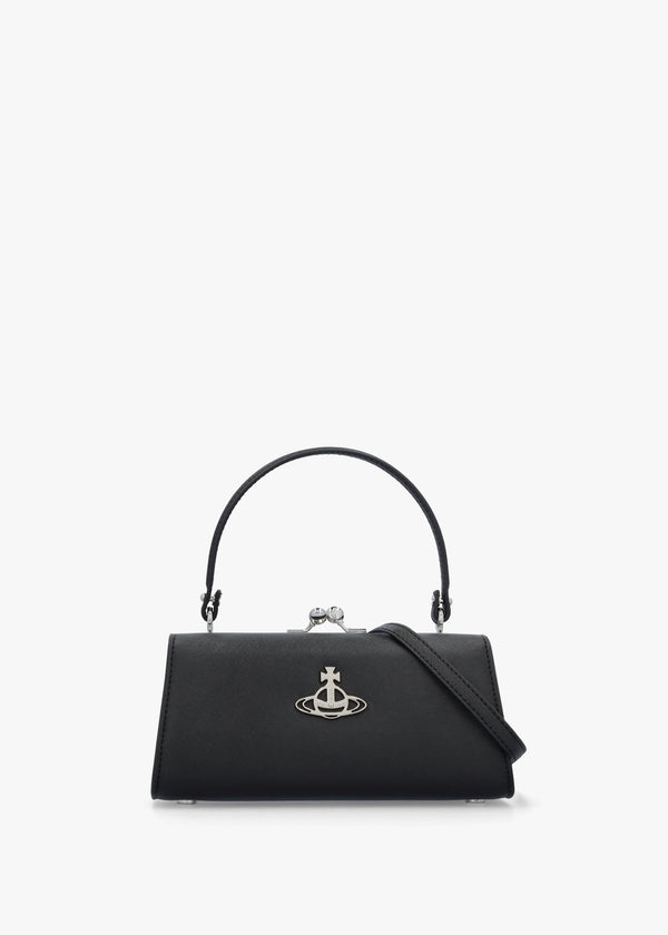 Extra Large Doll Frame Saffiano Black Purse Bag